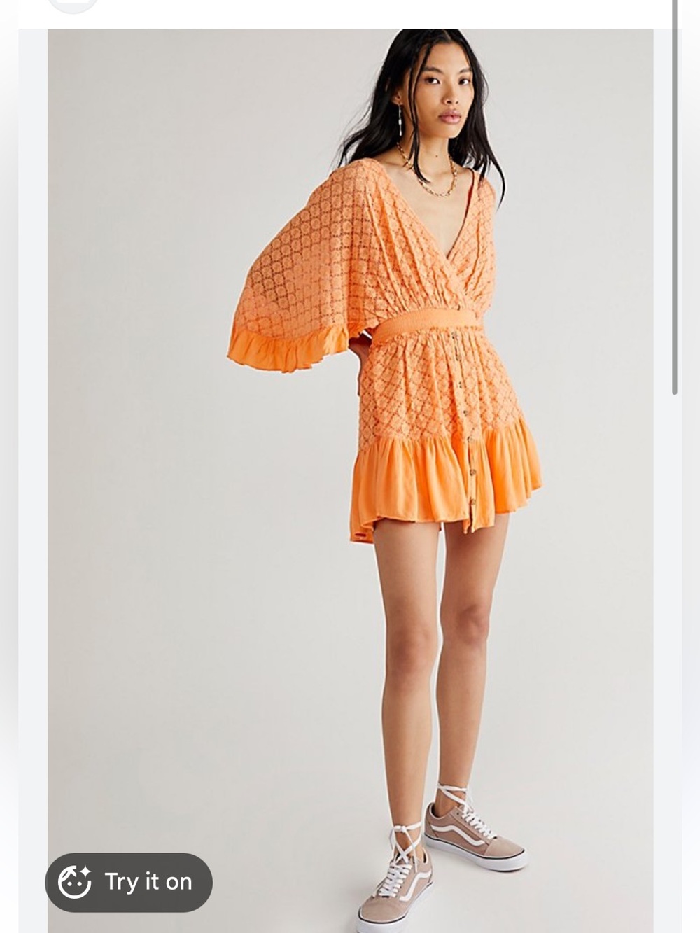 Free People Peach Lace flutter sleeve Tie-Back Shyanne Romper XS